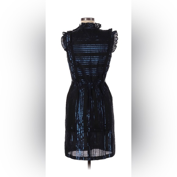 Twelfth Street by Cynthia Vincent Size 6 Black & Blue Shine Dress with Ruffles - Picture 2 of 2